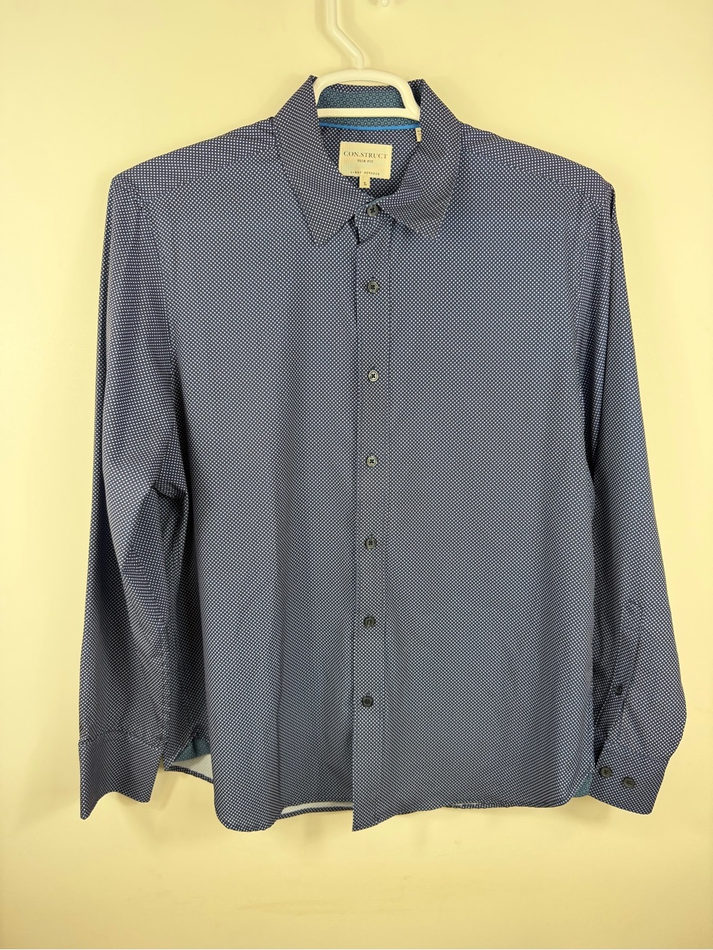 Construct Men's Navy Dot-Print Dress Shirt stretch Large